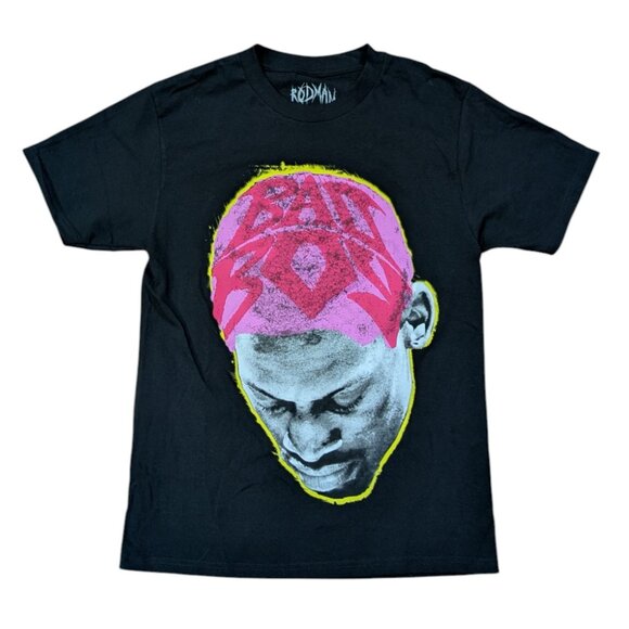 Rodman Apparel T-Shirt S Black Dennis Rodman Graphic Tee Bad Boy Pink Hair NBA - Picture 1 of 7